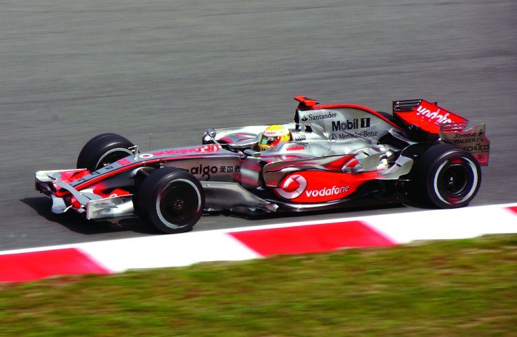 Lewis Hamilton driving in the Spanish Grand Prix, Circuit de Catalunya, Barcelona April 2008