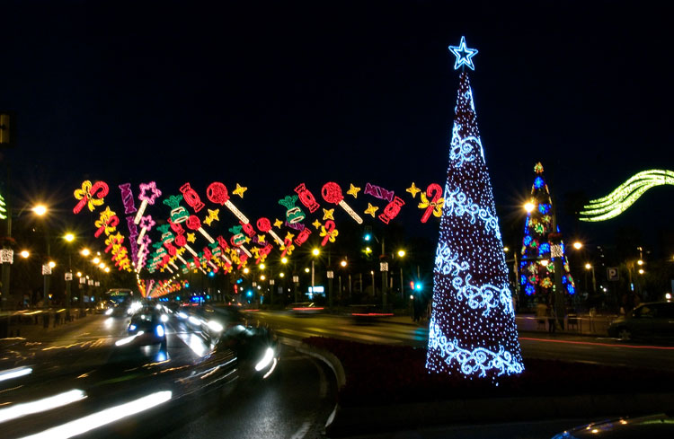 Christmas lights with white Christmas tree, Málaga, December 2008